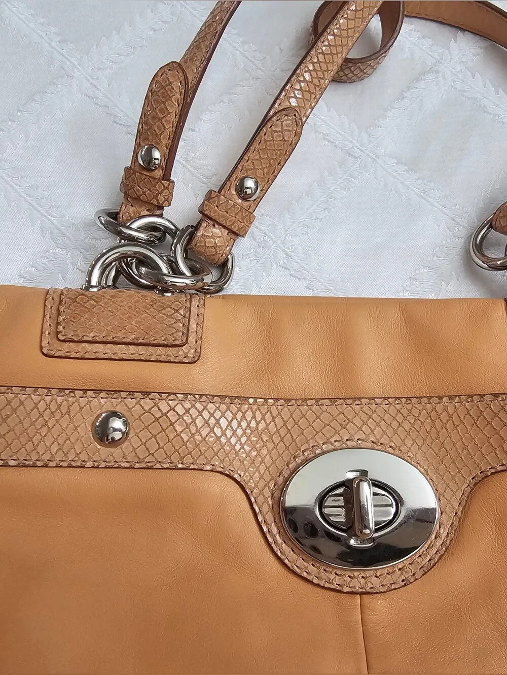 Coach Penelope Carryall Leather Tote Bag with Turn-Lock Closure
